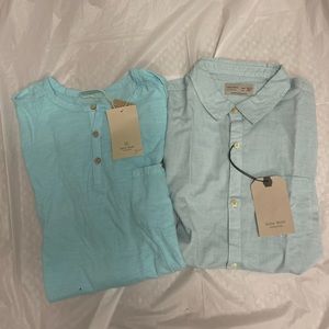 2 blue Zara shirts one button down and one tee shirt